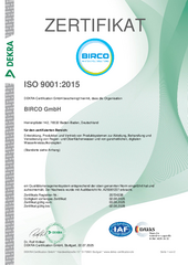 BIRCO Qualitätsmanagement Zertifikat DIN EN ISO 9001