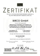 BIRCO Qualitätsmanagement Zertifikat DIN EN ISO 9001