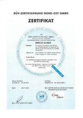 BIRCO Qualitätsmanagement Zertifikat DIN EN ISO 9001