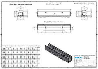 BIRCOlight® mit Stahlzarge NW 100 AS, Rinne 1 m