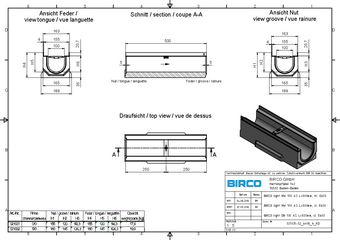BIRCOlight® mit Stahlzarge NW 100 AS, Rinne 0,5 m
