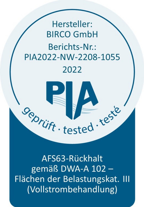 BIRCOpur® - getestet entspr. DWA-A102, Parameter AFS63