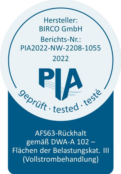 BIRCOpur - getestet entspr. DWA-A102, Parameter AFS63